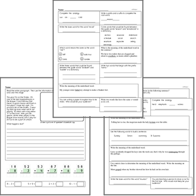 Free L.4.4 Practice Workbook<BR>Multiple pages of practice for L.4.4 skills.<BR>Includes fourth grade language arts, math, and puzzles.