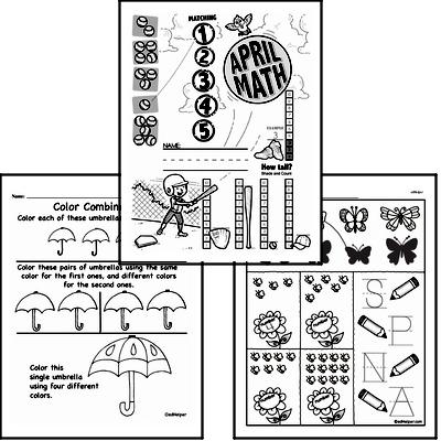 Preschool Warmup Pages, Tracing and Writing, and Math Challenges for April