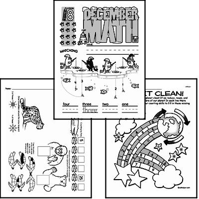 Preschool Warmup Pages, Tracing and Writing, and Math Challenges for December