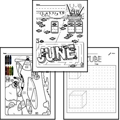 Preschool Warmup Pages, Tracing and Writing, and Math Challenges for June