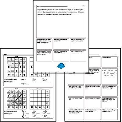 15-Minute Math Minutes Classroom Math Practice Worksheets - Perfect to use in the classroom for morning work, filling 5-15 minute time gaps, or for homework, these NO PREP PDF math review worksheets will win over kids.