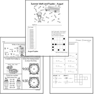 Next Month's Puzzle Workbook - A NO PREP PDF puzzle workbook with math, spelling, language arts, and critical thinking.