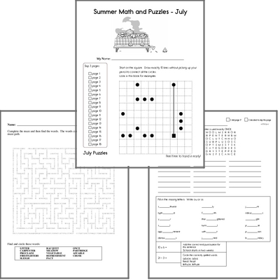 This Month's Puzzle Workbook - A NO PREP PDF puzzle workbook with math, spelling, language arts, and critical thinking.