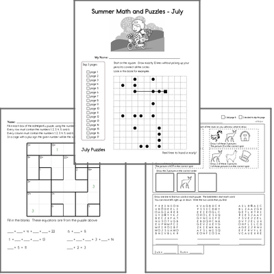 This Month's Puzzle Workbook - A NO PREP PDF puzzle workbook with math, spelling, language arts, and critical thinking.