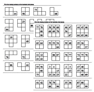 Hundreds Chart Pieces Puzzle Worksheets