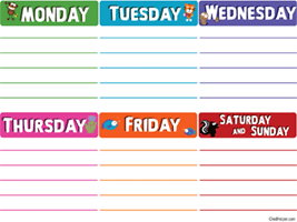 printable days of the week chart