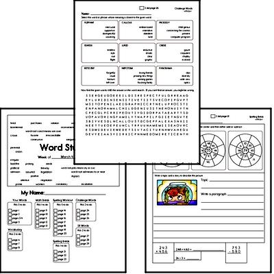 Sixth Grade Spelling List and Workbook (March book #1)<BR>Week of March 4