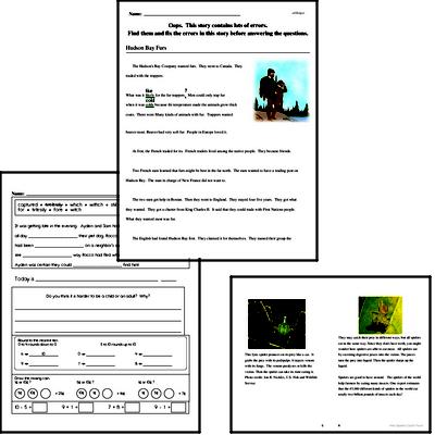 Print a fifth grade reading book with proof reading, cloze, math, and writing practice in one small easy to print workbook.