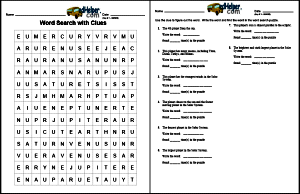 Word Search Puzzles with Clues - This is a great alternative to crossword puzzles for younger kids.