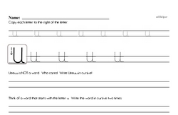 How to write cursive uppercase U workbook.