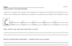 How to write cursive uppercase C workbook.