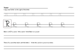 How to write cursive uppercase R workbook.
