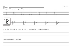 How to write cursive uppercase R workbook.
