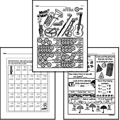 Addition - Two-Digit Addition Mixed Math PDF Workbook for First Graders
