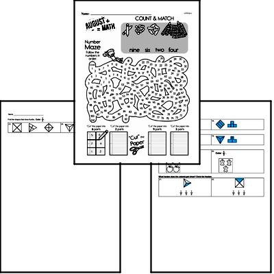 Fractions - Fractions and Parts of a Set Mixed Math PDF Workbook for First Graders