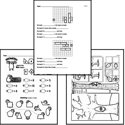 Geometry - Comparing Shapes Mixed Math PDF Workbook for First Graders