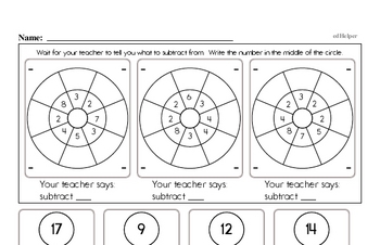 Mad Minute Timed Subtraction Math Drill Pages for First Graders (Subtraction of -2 to -9)