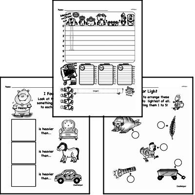 Measurement - Measurement and Weight Mixed Math PDF Workbook for First Graders