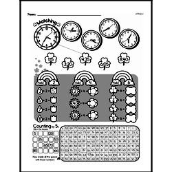 Time - Time to the Nearest Five Minutes Mixed Math PDF Workbook for First Graders