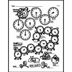 Time - Time to the Quarter-Hour Mixed Math PDF Workbook for First Graders