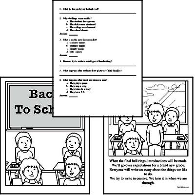 First Grade Back to School Reading Comprehension Workbook with Math Worksheets
