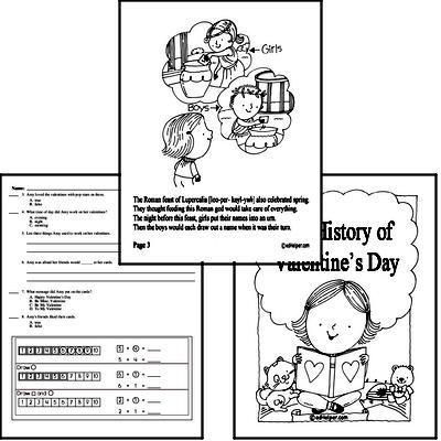 First Grade Valentine's Day Reading Comprehension Workbook with Math Worksheets