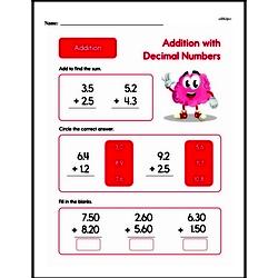 Second Grade Addition Worksheets - Addition with Decimal Numbers Worksheet #3