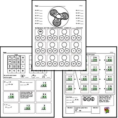 Addition - Two-Digit Addition Mixed Math PDF Workbook for Second Graders