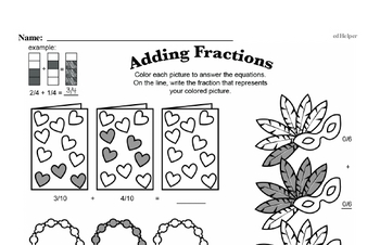Fractions - Adding Fractions Mixed Math PDF Workbook for Second Graders