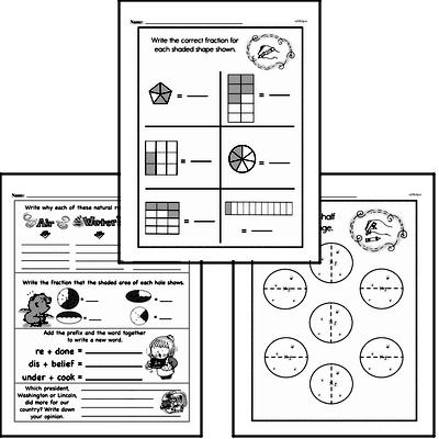 Fractions - Fractions and Parts of a Whole Mixed Math PDF Workbook for Second Graders