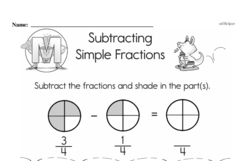 Fractions - Subtracting Fractions Mixed Math PDF Workbook for Second Graders