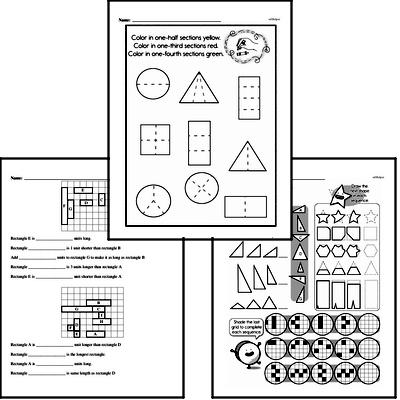 Geometry - 2D Shapes Mixed Math PDF Workbook for Second Graders