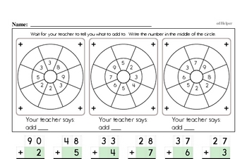 Mad Minute Timed Addition Math Drill Pages for Second Graders (2-digits plus 1-digit)