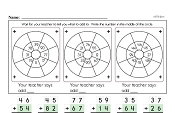 Mad Minute Timed Addition Math Drill Pages for Second Graders (2-digits plus 2-digits)