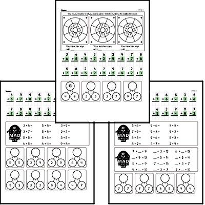 Mad Minute Timed Addition Math Drill Pages for Second Graders (Addition of +2 to +9)