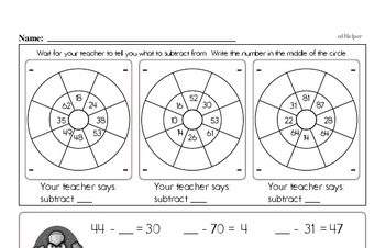 Mad Minute Timed Subtraction Math Drill Pages for Second Graders (2-digits minus 2-digits)