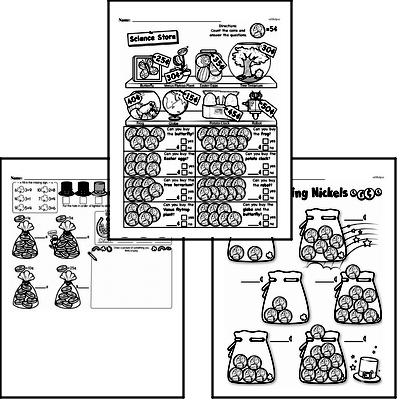 Money Math - Nickels Mixed Math PDF Workbook for Second Graders