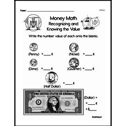 Second Grade Money Math Worksheets - Recognizing and Knowing the Value of Coins Worksheet #4