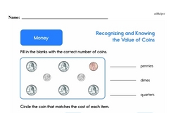 Second Grade Money Math Worksheets - Recognizing and Knowing the Value of Coins Worksheet #5