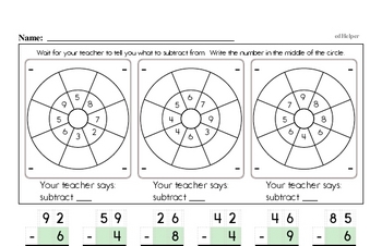 Subtraction Facts Mad Minute Worksheets (subtraction of 1-digit from 2-digits)