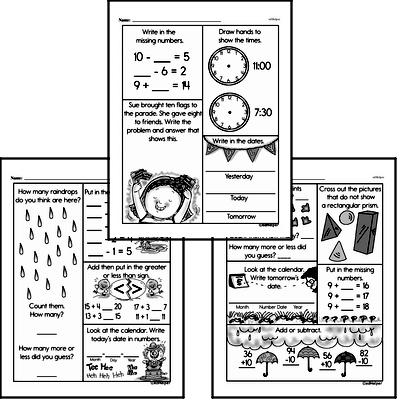 Time - Days, Weeks and Months on a Calendar Mixed Math PDF Workbook for Second Graders