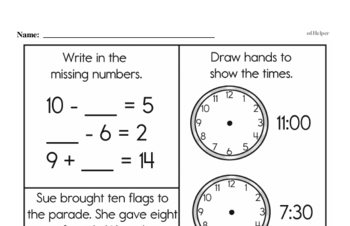 Time - Days, Weeks and Months on a Calendar Mixed Math PDF Workbook for Second Graders