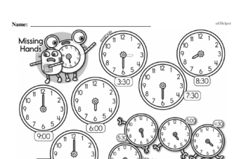 Time - Time to the Half-Hour Mixed Math PDF Workbook for Second Graders
