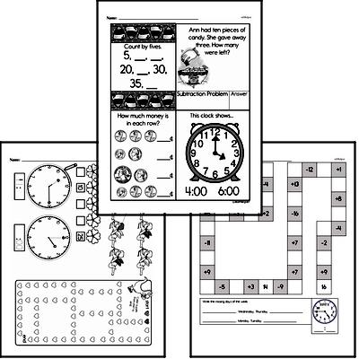 Time - Time to the Hour Mixed Math PDF Workbook for Second Graders