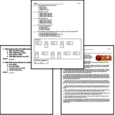 Second Grade Back to School Reading Comprehension Workbook with Math Worksheets