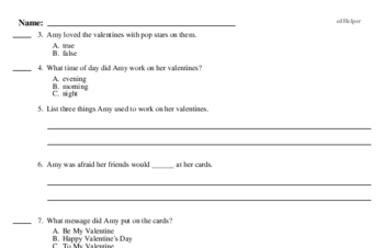 Valentine's Day Reading Comprehension Workbook with Math Worksheets