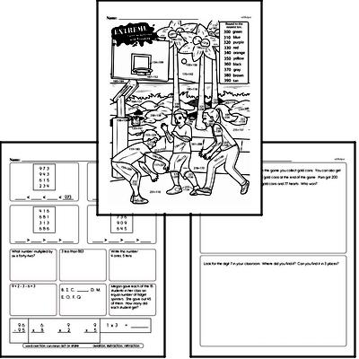 Addition - Three-Digit Addition Mixed Math PDF Workbook for Third Graders