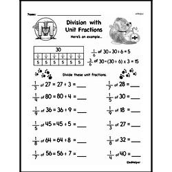 Third Grade Fractions Worksheets - Division with Unit Fractions