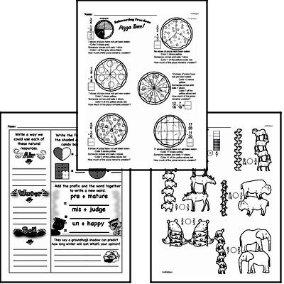 Fractions - Fractions and Parts of a Set Mixed Math PDF Workbook for Third Graders