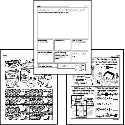Money Math - Nickels Mixed Math PDF Workbook for Third Graders